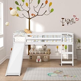 Multifunctional Design Solid Wood Twin Kids Loft Bed with Slide for Boys & Girls Bedroom (White)