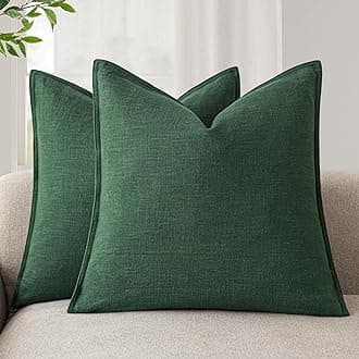 Foindtower Set of 2, Decorative Linen Soild Throw Pillow Covers Soft Accent Euro Cushion Case Farmhouse Neutral Pillowcase for Chair Couch Sofa Bedroom Living Room Home Decor 16 x 16 Inch Pine Green