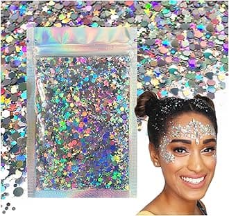 Electric Bliss Beauty (Holo Silver) - 10 Grammes - Silver Holographic Cosmetic Glitter - Festival Rave Makeup Face Body Nail