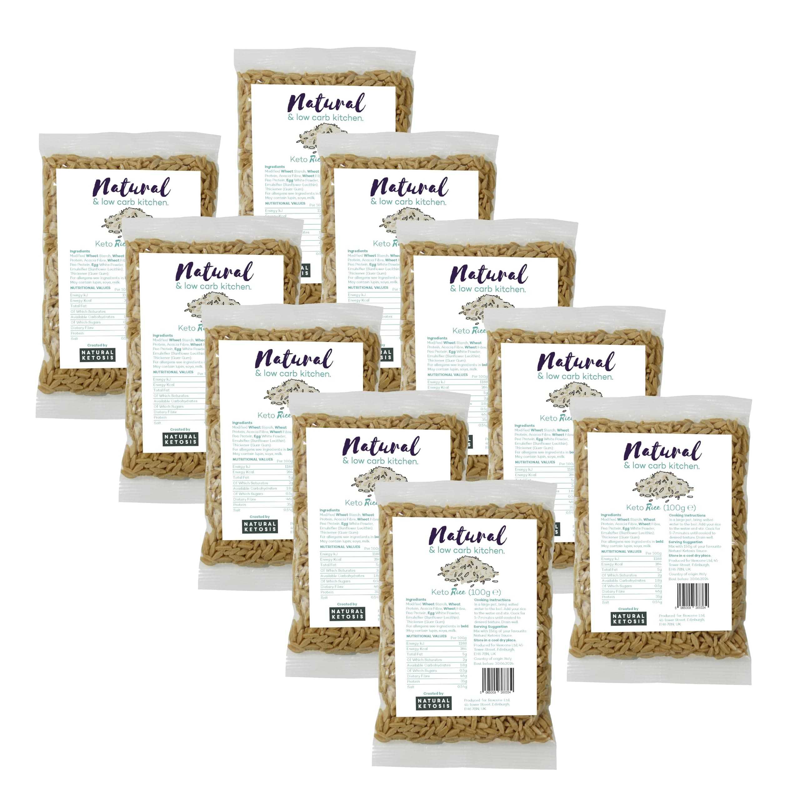 NLCKitchen Keto Pasta, Keto Rice - 1.8g Carbs Per Portion (10 x 100g) - Delicious, Low Carb, High Fibre, Protein Source, No Added Sugar, Vegetarian - Keto Rice