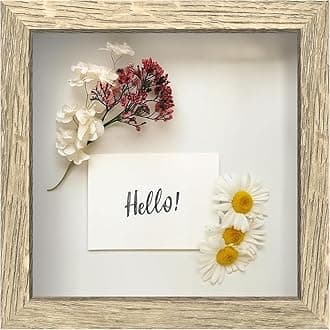 - FrameWorks 8x8 Driftwood Wooden Shadow Box Frame – Soft Felt Back, Tempered Glass, and Included Elegant White Ball Push Pins