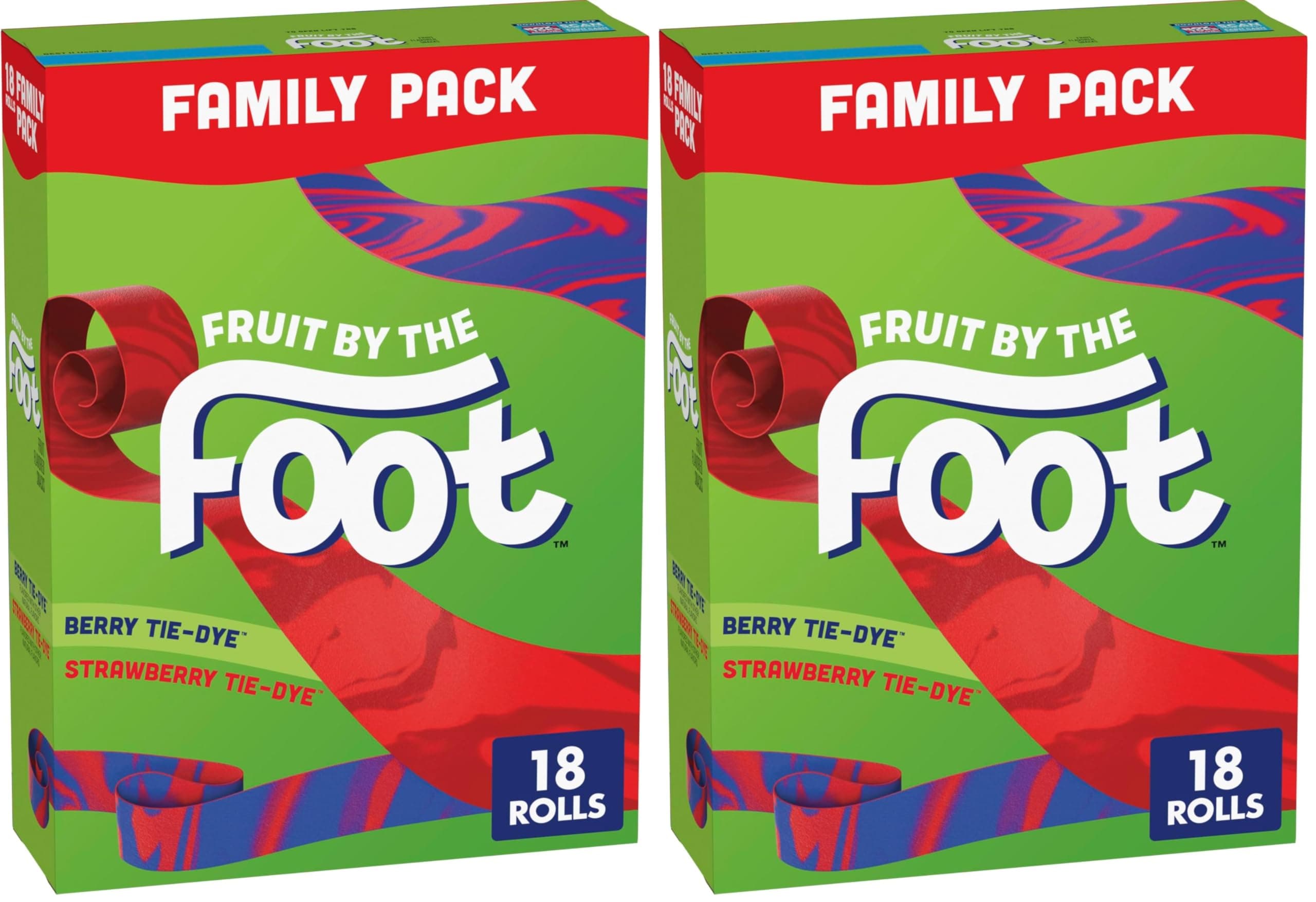 Fruit By The Foot Fruit Flavored Snacks, Valentine's Day, Berry Tie-Dye and Strawberry Tie-Dye, 18 Rolls, 13.5 oz (Pack of 2)
