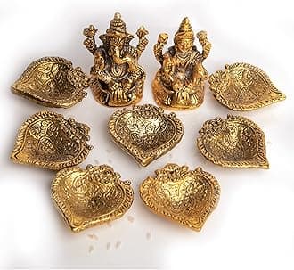 Wonder Care Lakshmi Ganesh Idol for Diwali | 7 Diya with Ganesh Laxmi | Home & Office Decoration | Puja Statue