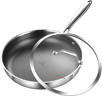 DELARLO Whole body Tri-Ply Stainless Steel Hybrid 12 inch Frying Pan With Lid Nonstick, Oven safe induction skillet,Suitable for All Stove (Detachable Handle)