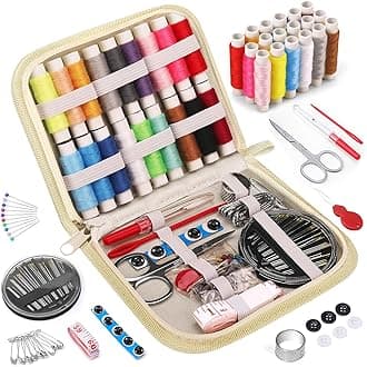 Coquimbo Sewing Kit for Adults, Kids, Beginner, Traveler, Portable Sewing Supplies Contains Soft Tape Measure, Scissors, Thimble, Thread, Sewing Needles (Beige, M)