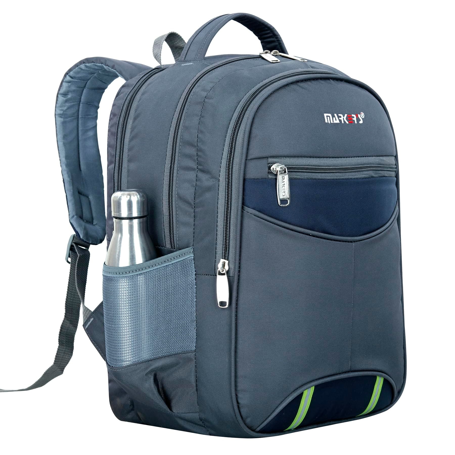 MARKER'S Tech-Ready Adventure Companion: 38L Grey Laptop Backpack HS.8005 with Vibrant Blue Accents