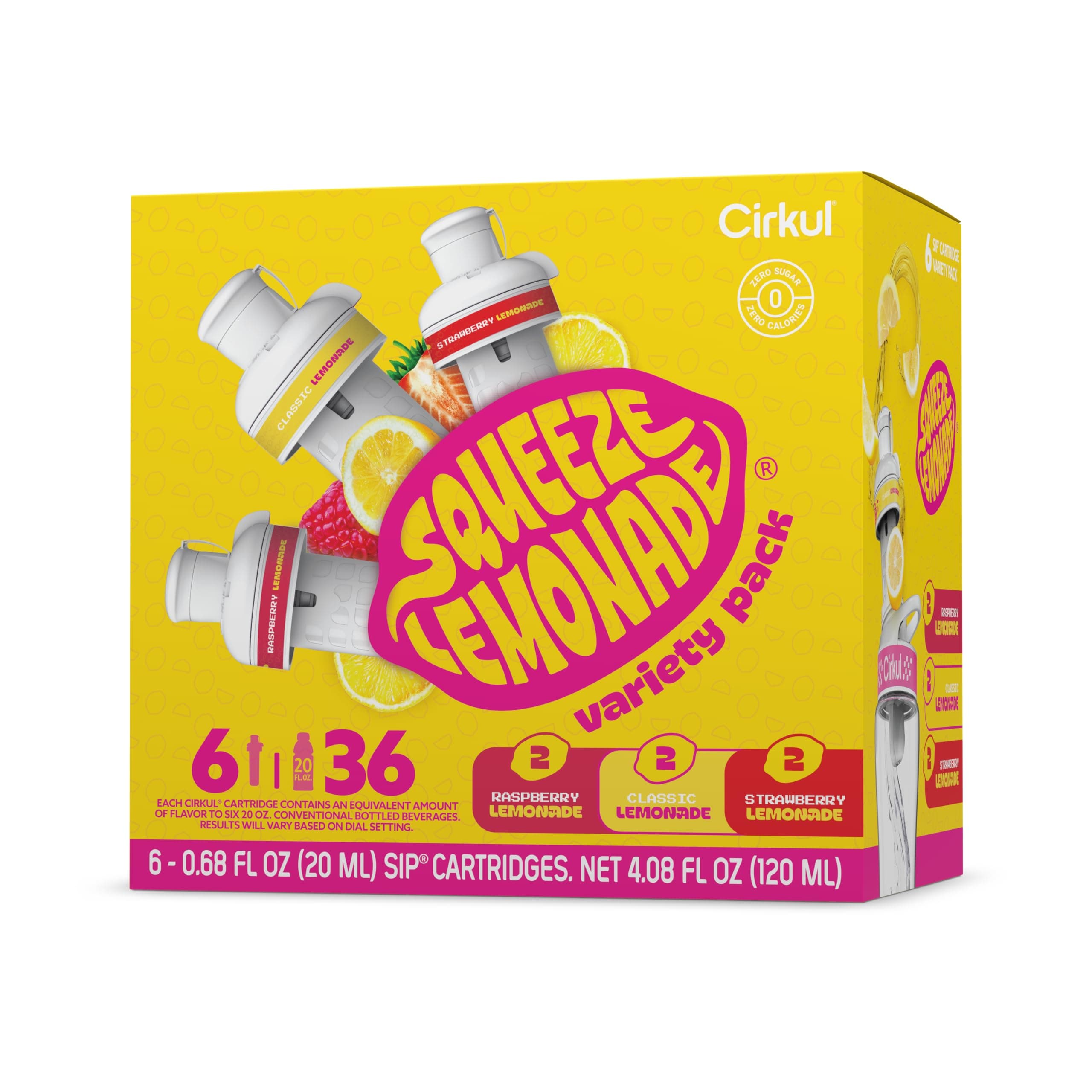 Squeeze Lemonade B-Vitamins Flavor Water Variety Pack, Makes 36 Drinks, No Sugar, Zero Calorie Drink Mix, (2 Classic, 2 Strawberry, 2 Raspberry)