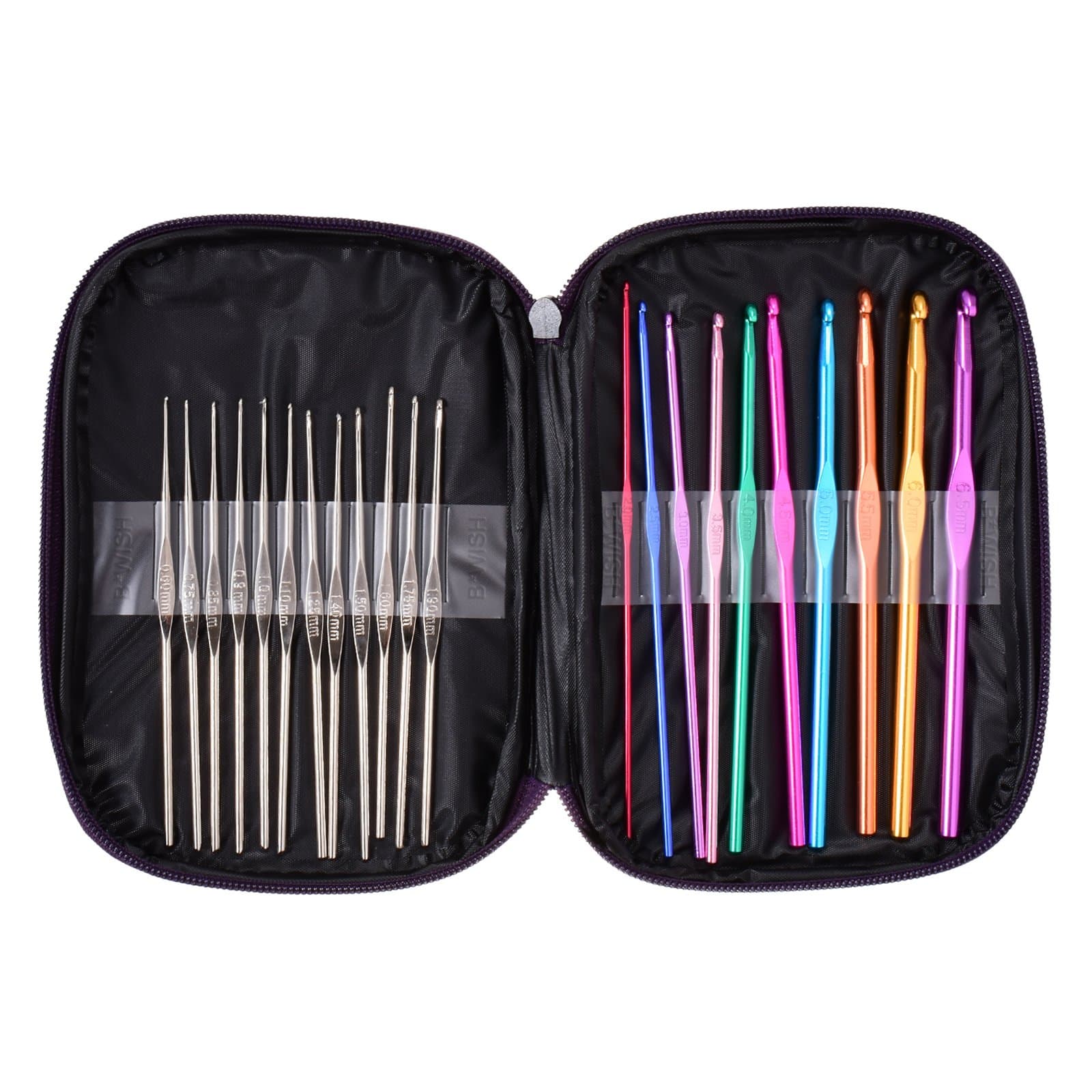BWISH Artwork Handmade Tools Handle Crochet Hooks Yarn Knitting Needles Sewing Tools Set Kit Portable With a Case (22PCS)