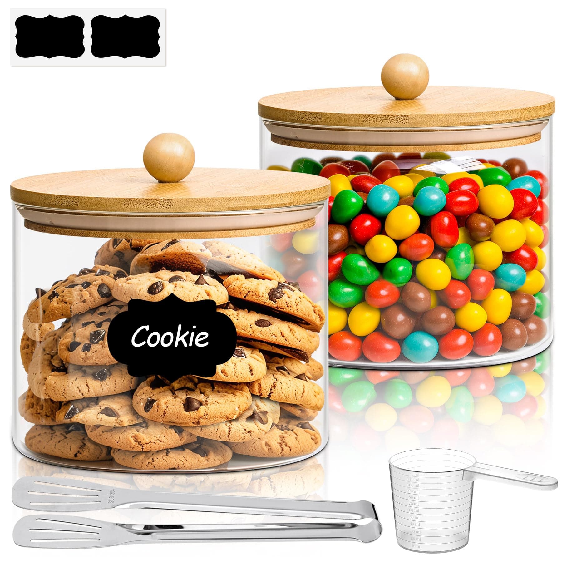 ComSaf Half Gallon Cookie Jar, Large Glass Jar with Lid Set of 2, 1.8 Qt Glass Food Storage Containers, Flour Sugar Storage Containers for Candy Cereal Nuts Beans, Canisters Sets for The Kitchen