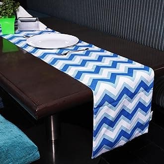 HOMEMONDE Center Table Runner 33 x 152 CM Printed Dining Room Table 4 Seater Decoration, 13 x 60 Inch - Aqua Blue Chevron