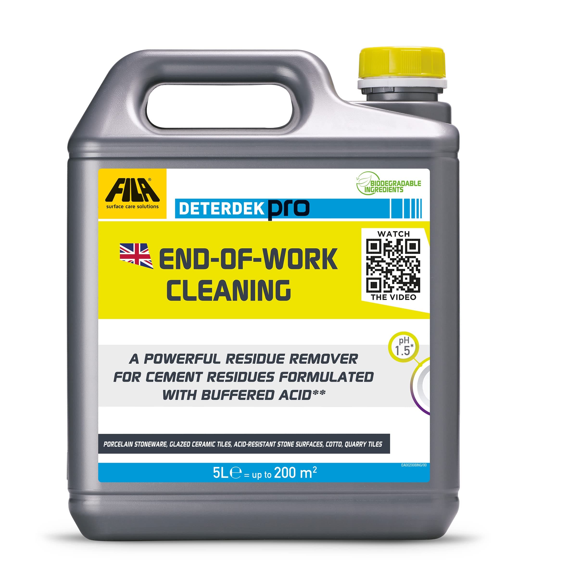 DETERDEK PRO, Cement Remover and Brick Acid Cleaner, Efflorescence Remover, Strong Patio Cleaner, Ideal for Porcelain Tile, 5L