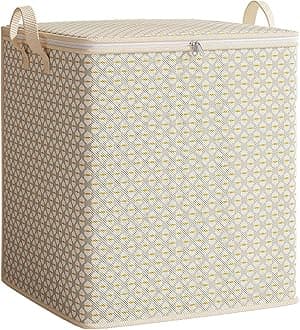 Stackable Clothes Storage Bags, Foldable Clothing Storage Bins Fabric Box Organizer with Metal Buckles and Sides Sturdy Handles, Dustproof Lid (220L)