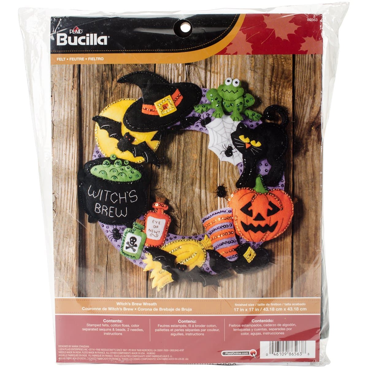 Bucilla Witch's Brew Wreath Felt Applique Wall Hanging Kit, 86563 17 by 17-Inch