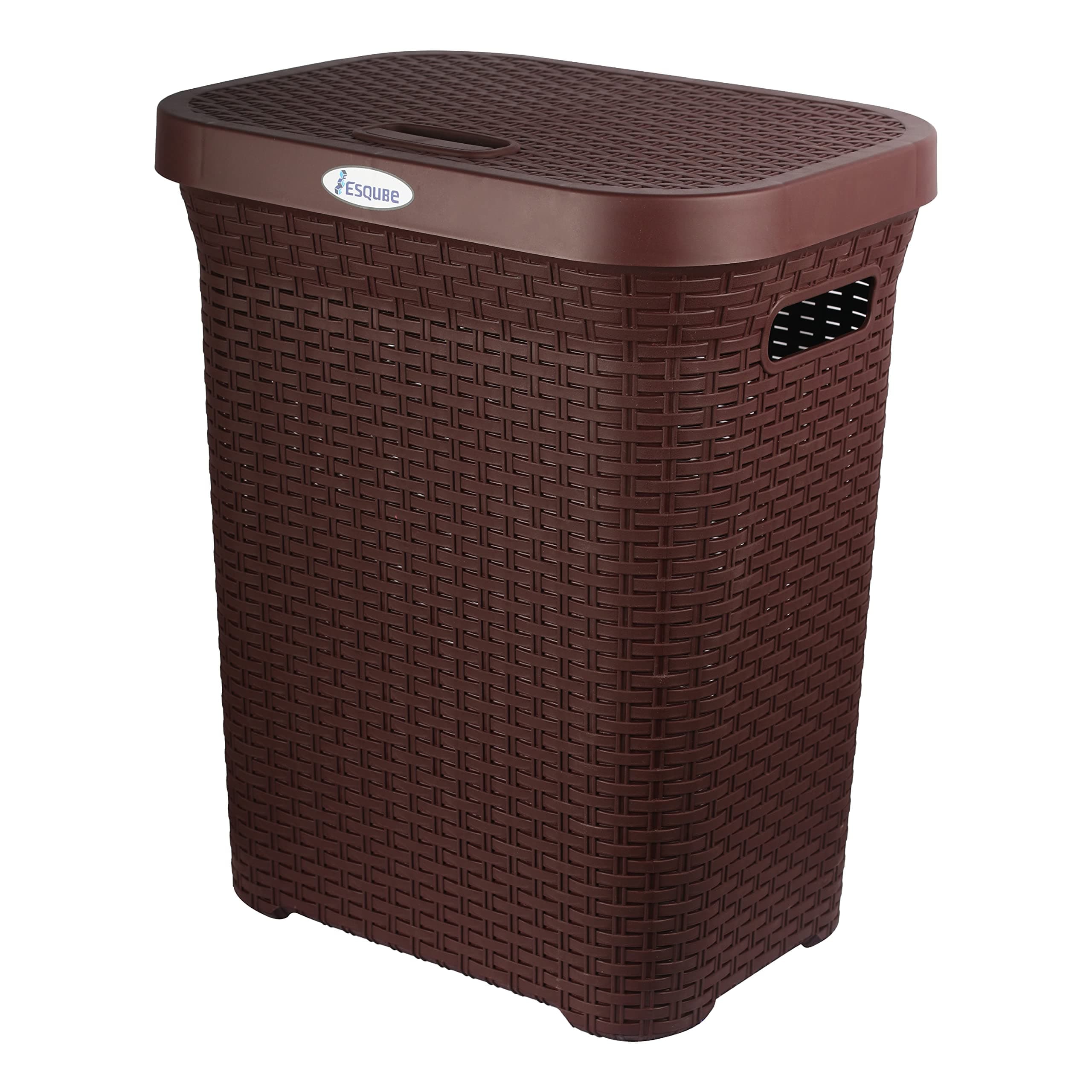 Esqube Laundry Basket with Lid, Brown, 50L Capacity