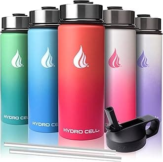 HYDRO CELL Stainless Steel Water Bottle w/ Straw & Wide Mouth Lids (64oz 40oz 32oz 24oz 18oz 14oz) - Keeps Liquids Hot or Cold with Double Wall Vacuum Insulated Sweat Proof Sport Design (Coral/Punch - 18oz)