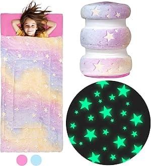 Kids Sleeping Bag for Boys & Girls - Glow in The Dark for Ages 3+, Large With Pillow Pocket, Extra Soft Toddler Blanket (66" x 33")