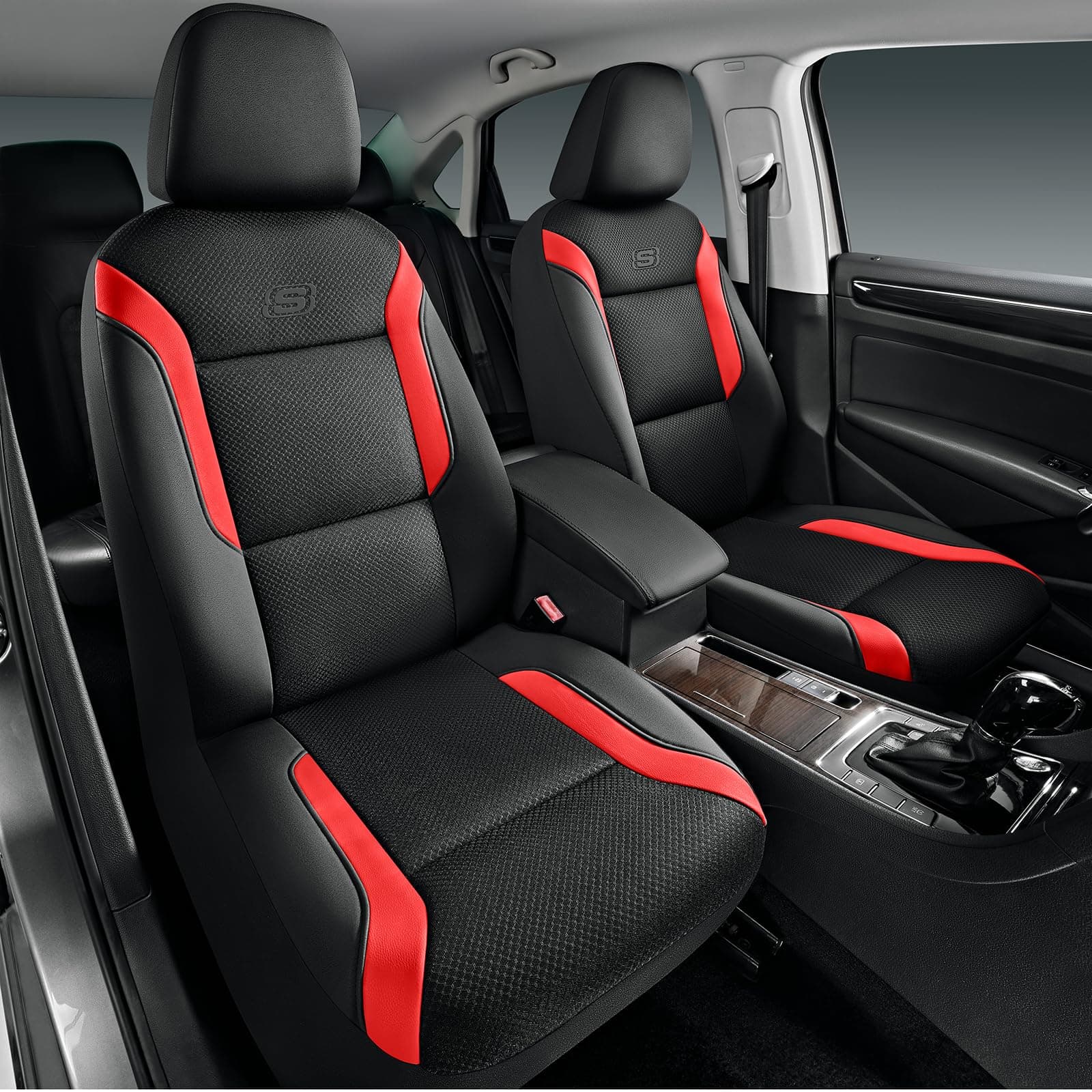Skechers Memory Foam™ Car Seat Covers, Leather & Mesh Thick Car Seat Protection, Red Front Seat Cover, Airbag Compatible, Automotive Comfort & Protection for Most Cars, Trucks, SUVs