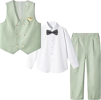 LOLANTA Boys' 4-Piece Formal Suit, Wedding Ring Bearer Outfit Vest Pants with Dress Shirt Bow Tie for Graduation 2-13 Years