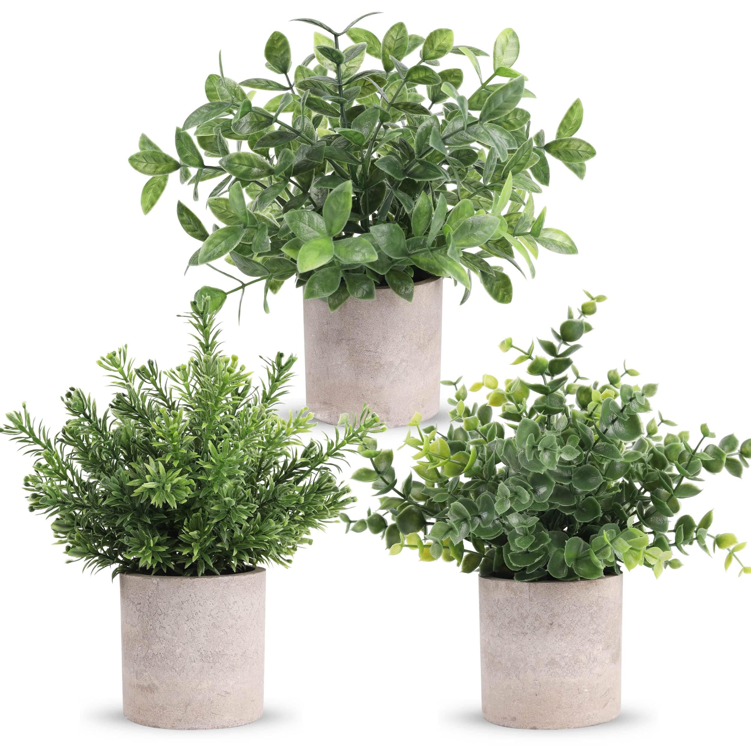 3 Pack Mini Potted Fake Plants Artificial Plastic Eucalyptus Plants Topiaries for Home Office Desk Farmhouse Shelf Room Bathroom Decor(Green)