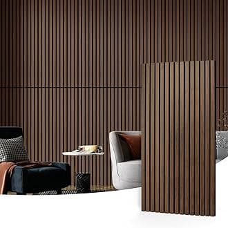 Art3d 4 Pack 47.2 x 23.6in. Wood Slat Acoustic Panels for Wall and Ceiling - 3D Fluted Sound Absorbing Panel with Wood Finish - Dark Walnut