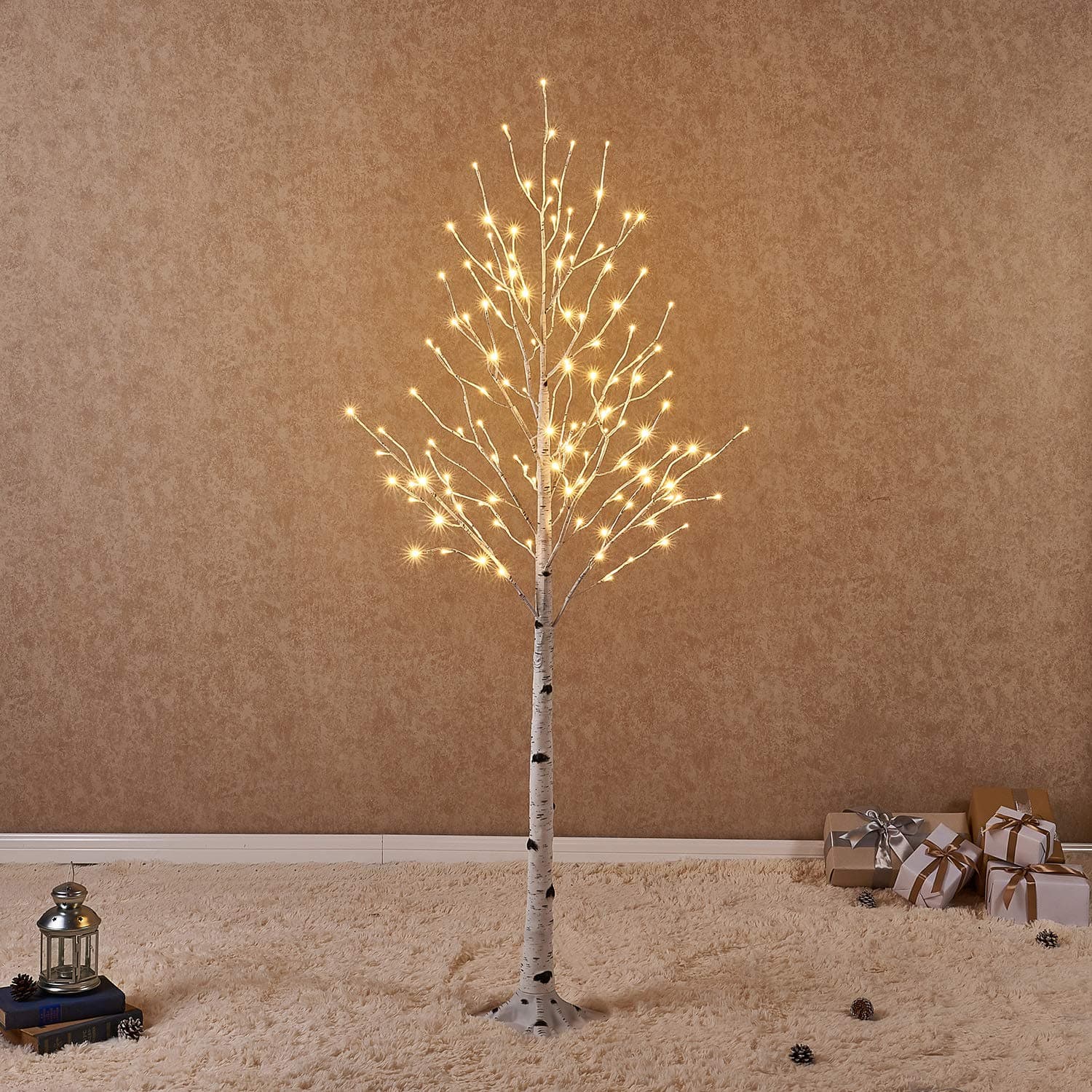 Fudios Lighted Birch Trees Plug in 6FT 96 LED for Christmas，Artificial LED Birch Tree with Lights for Home Holiday Decoration Indoor Outdoor Use