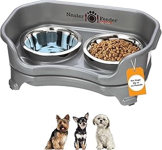 Neater Feeder Express by Neater Pet Brands - Mess Proof Pet Feeder with Stainless Steel, Drip Proof, No Tip and Non Slip Bowls (Small Dog, Gunmetal)