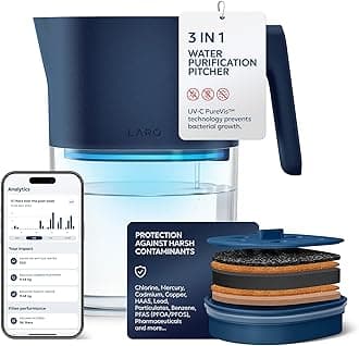 LARQ PureVis 3-in-1 Water Pitcher – Purifier, Filter & Tracking, 8-Cup Water Purifier Pitcher with Advanced Filter for Clean & Crisp Water – Removes Chlorine, PFAS, Lead & More - Monaco Blue