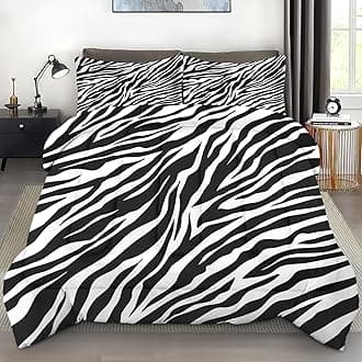 Comforter Set King Size, Zebra Stripe Animal Soft 3 Pcs Bedding for Kids and Adults, Black White Comforter Set with Pillowcase, for Bedroom Bed Decor