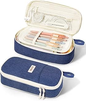 Cute Pencil Case, Aesthetic Pen Pouch, Colored Large Pencil Bag with Zipper, Kawaii Stationery Storage and Organizer, School Supplies for Teen and Adult Girls, Navy Blue