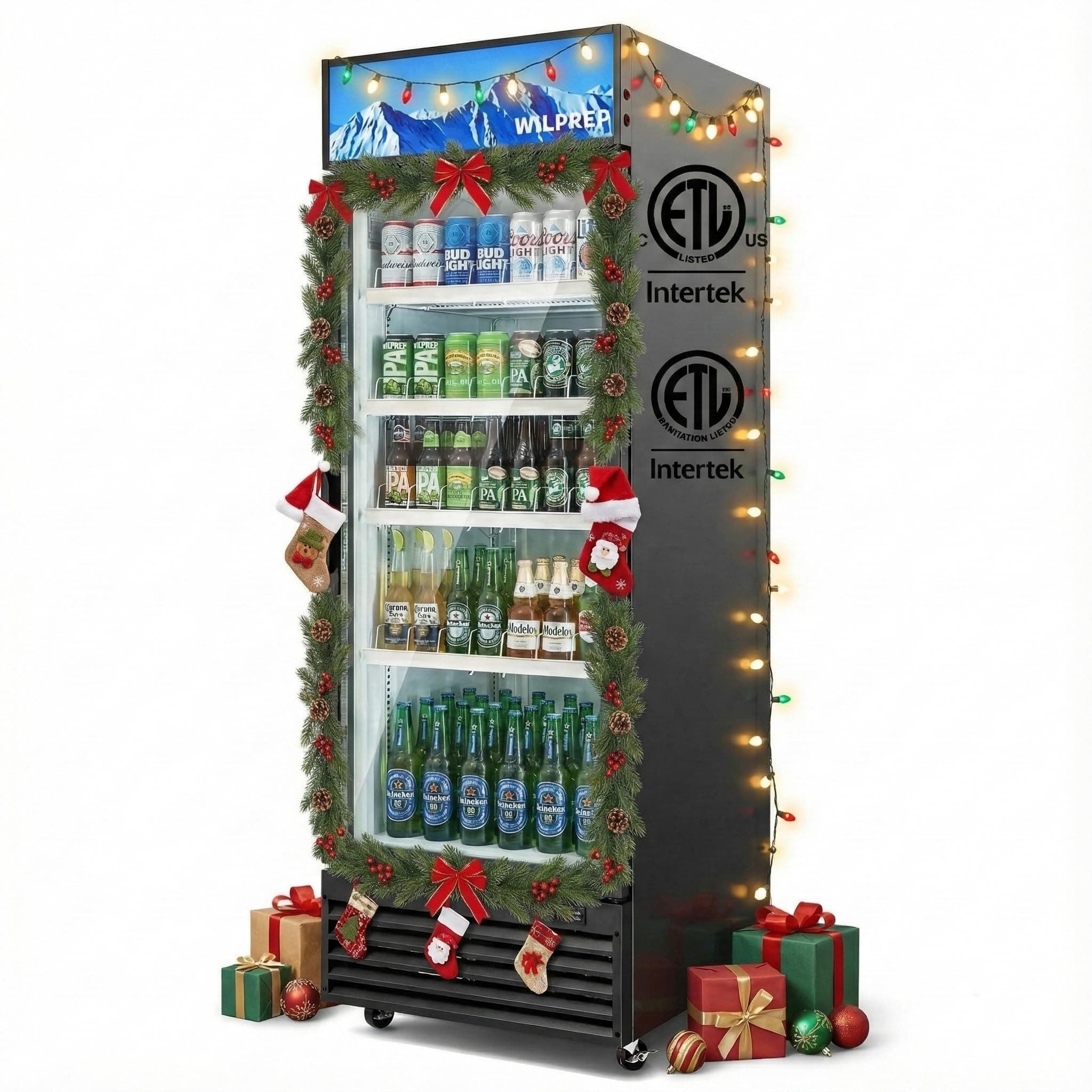 Wilprep Commercial Refrigerator, 22.4 cu. ft. Upright Beverage Display Refrigerator with LED Lighting, 27.6" Glass Door Merchandiser Cooler, ETL, ETL sanitation Listed