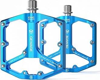 Road/Mountain Bike Pedals - 3 Bearings Bicycle Pedals - 9/16” CNC Machined Flat Pedals with Removable Anti-Skid Nails (Blue)