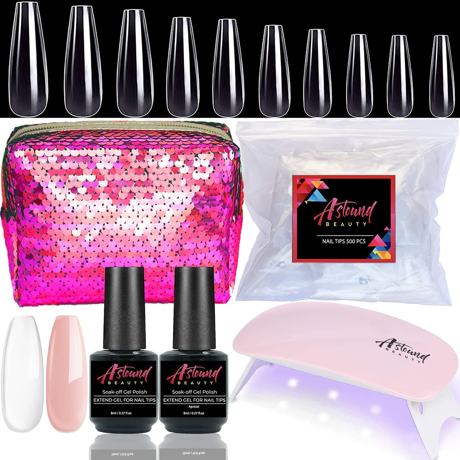 ASTOUND BEAUTY Nail Tips and Base Coat UV Lamp Kit