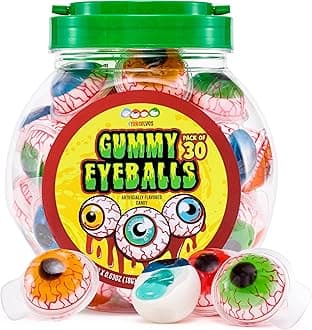 30 Gummy Eyeballs, Spooky Eyeball Candy in 4 Flavors, Soft Gummies with Fruity Jelly Filling, Individually Wrapped, By 4YoreElves (19 oz)