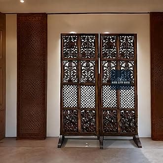 Wooden Partitions Made of Wood Room Divider for Living Room with Stands Hall Bedroom Wall Separator Panel (2 Panel 5 Feet with Stands)