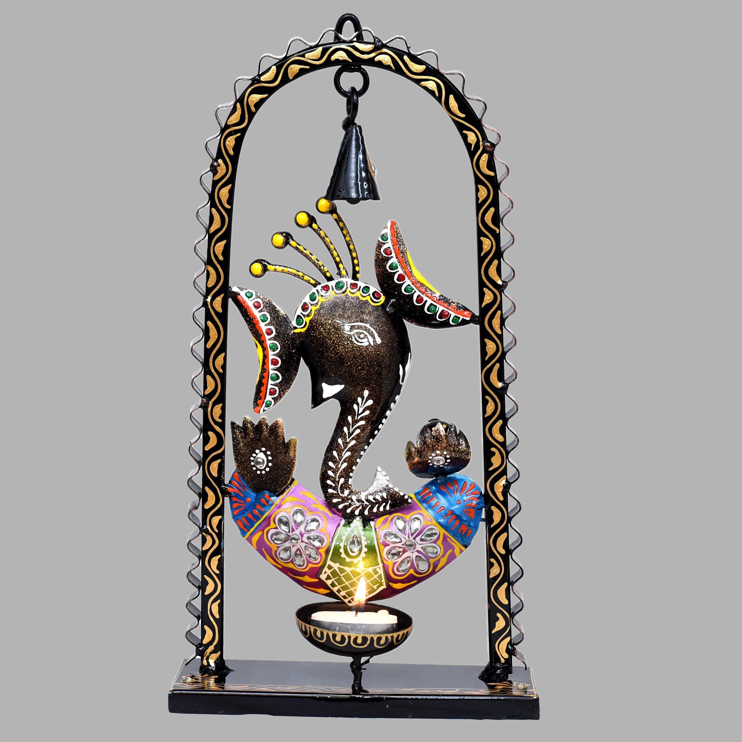 Ganesh Tea Light Candle Diya with Ringing Bell Decorative Metal Statue Showpiece for Living Room Home Decor, Tabletop, Diwali Gift