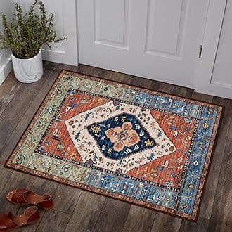 Boho 2x3 Washable Kitchen Rugs, Throw Non-Slip Backing Small Door Rug for Entryway Low-Profile Inside Door Mats, Oriental Indoor Doormat Carpet for Entrance Bathroom Laundry Living Room, Rust
