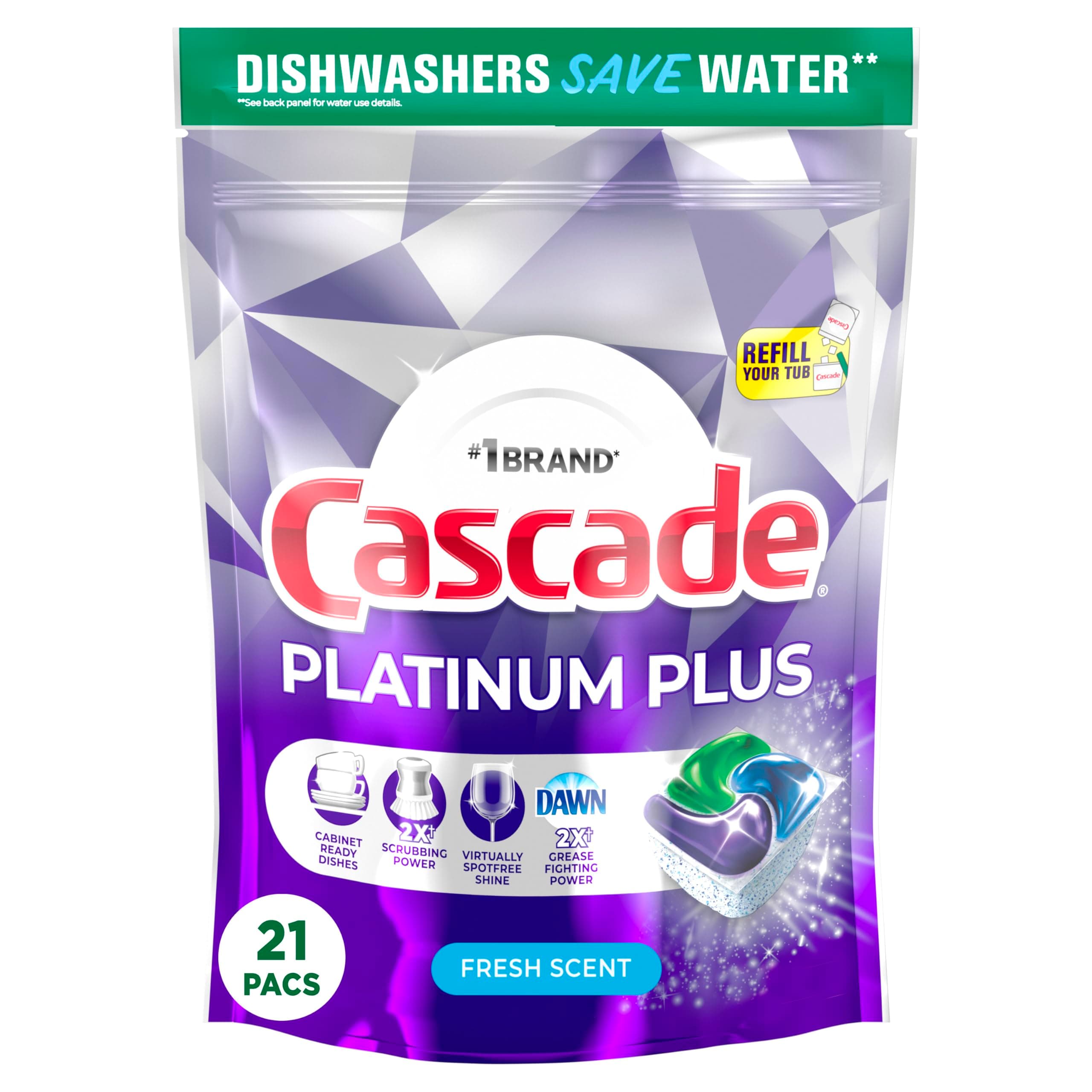 Platinum Plus Dishwasher Pods, Dishwasher Detergent, Dishwasher Soap, Dish Tabs, Dishwashing Tablets, Dish Detergent, Fresh, Actionpacs, 21 Count