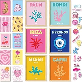 97 Decor Beach Preppy Room Decor Aesthetic - Preppy Posters for Bedroom, Cute Preppy Pictures Wall Decor, Pink Preppy Art Prints, Beachy Room Decor for Teen Girls College Dorm Decorations (Unframed))