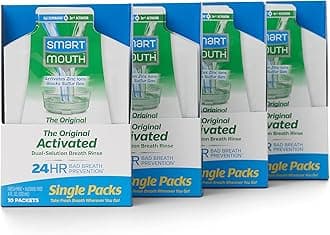 SmartMouth Mouthwash Travel Packets for 24 Hours of Fresh Breath Guaranteed, 4 Boxes, 10 packs each