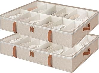 StorageWorks Under Bed Shoe Storage Organizer, Underbed Shoes Container with Adjustable Dividers, Shoe Storage Basket with Cover, Brown, 2-Pack, Space-Saving Shoe Box Fits up to 24 Pairs