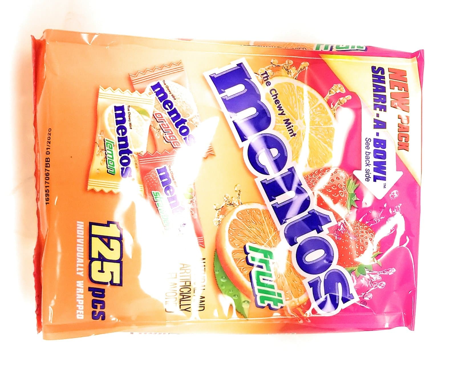 Mentos Chewy Mints in Assorted Fresh Fruit Flavor - Strawberry / Orange / Lemon - 125 Individually Wrapped