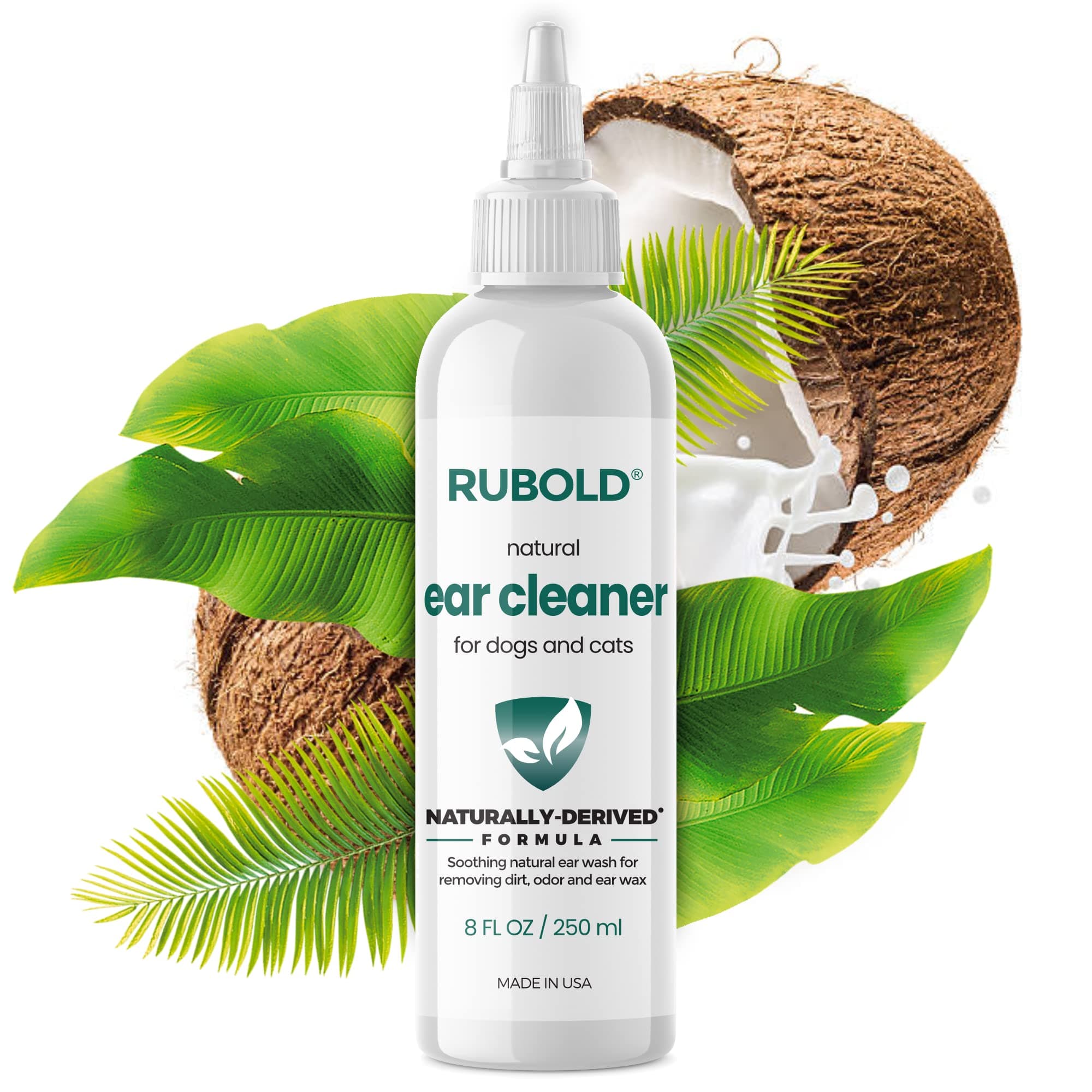 RUBOLD Natural Cat and Dog Ear Cleaner Solution - Daily Ear Wash for Dogs - Irritant Free Pet Ear Drops - Puppy Safe