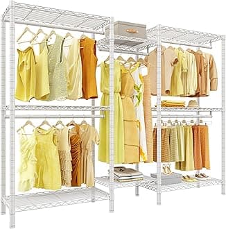 Clothes Rack,Clothing Racks for Hanging Clothes Heavy Duty,Adjustable Garment Rack with Shelves,rolling clothes rack Max Load 905LBS,75" W x 77" H x 17.8" D,White