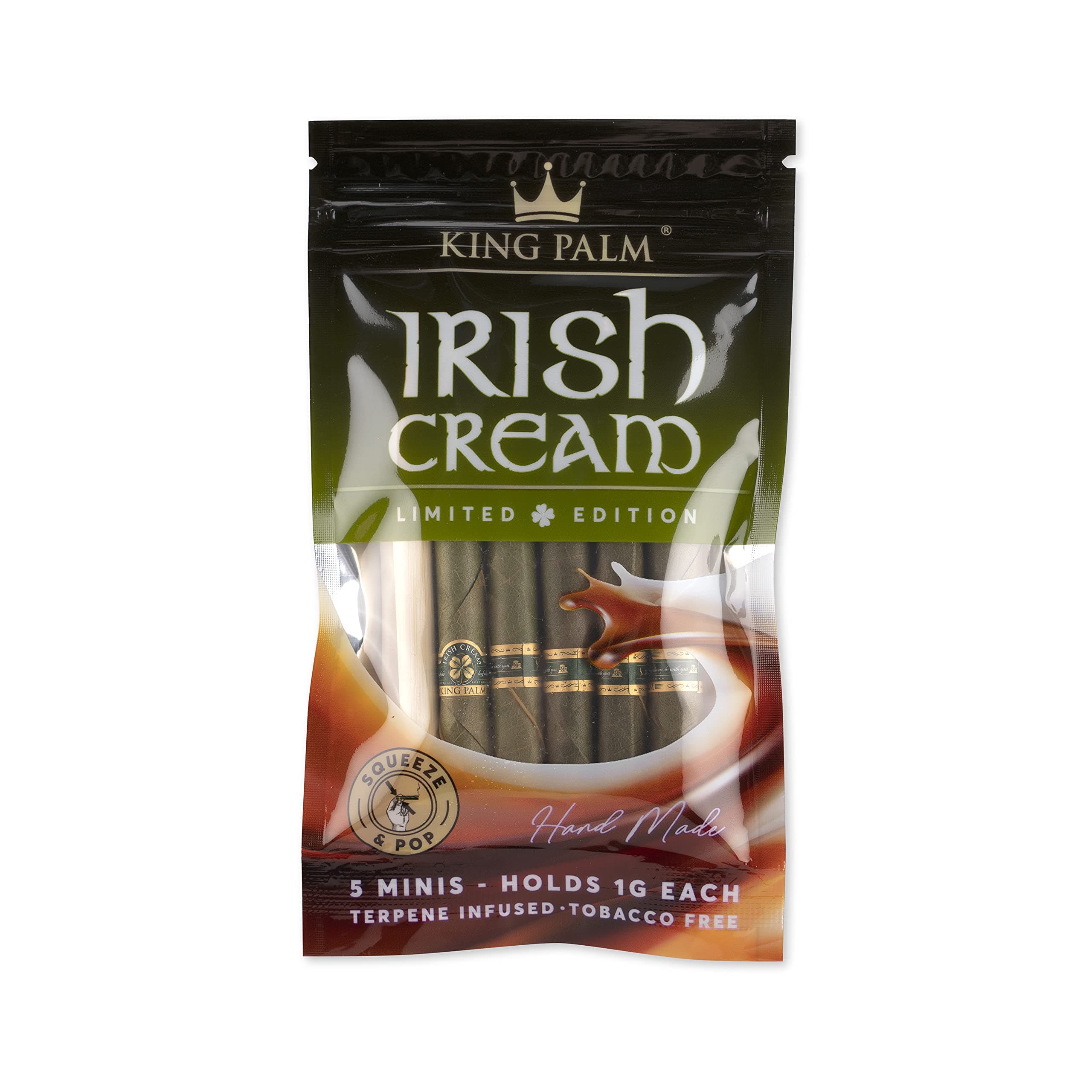 King Palm 5 Irish Cream Flavoured Mini Size Cones - 1 Pack, 5 Rolls Terpene Infused (Irish Cream) organic Flavored Pre Rolled Cones - King Palm Flavors Pre Rolls
