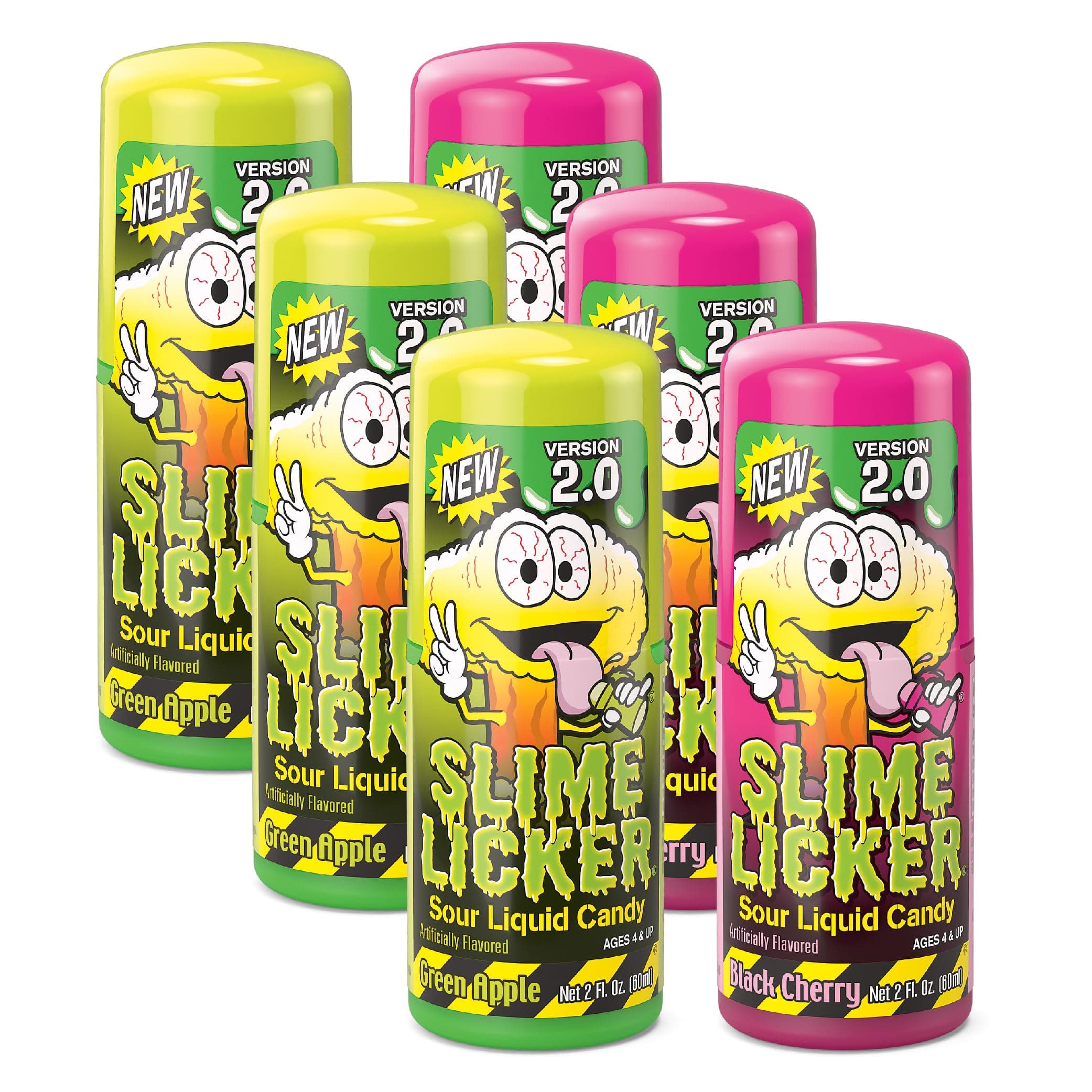 TOXIC WASTE - Slime Licker 2.0 - Sour Liquid Candy - Flavors: 3 Green Apple and 3 Black Cherry - 6 Pack