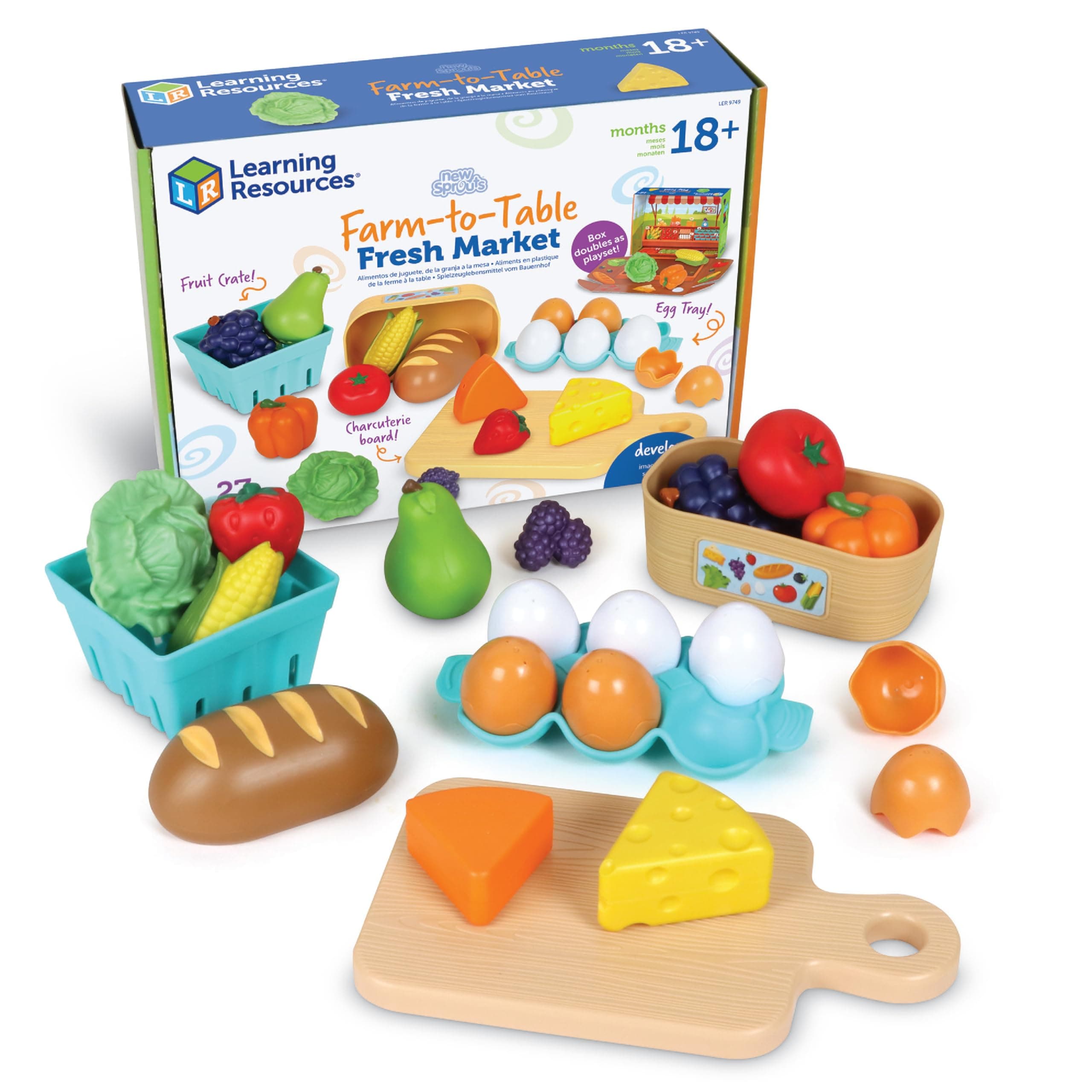 New Sprouts Farm-to-Table Fresh Market - Pretend Play Food for Kids, Grocery and Kitchen Play Toys, Toddler Fine Motor Skills, Montessori Activities, Gifts for Boys and Girls