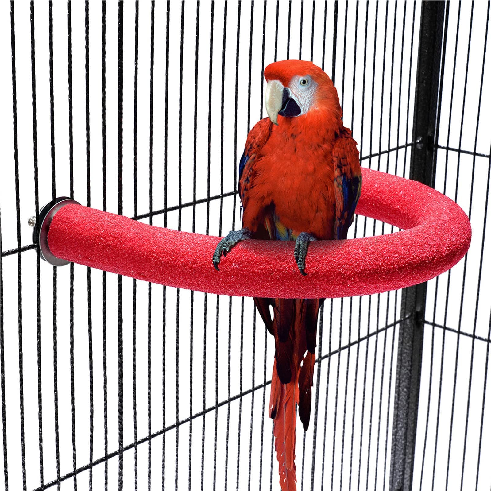 Parrot Perch Stand, U Shape Quartz Sands Bird Stick Paw Grinding Rough-surfaced Large Bird Perches for Parakeets,Macaw,Parrots Cages Toy (Red Large)