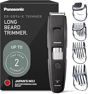 Long Beard Trimmer for Men, 58 Length Settings and 4 Attachments for Cutting and Detailing, Cordless or Corded Operation – ER-GB96-K (Black)