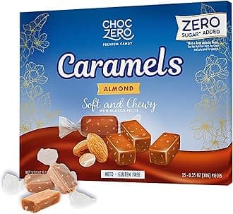 Sugar Free Almond Caramels, Soft and Chewy with Roasted Almonds, Keto Candy, All Natural, Low Carb Snack (9oz Box)
