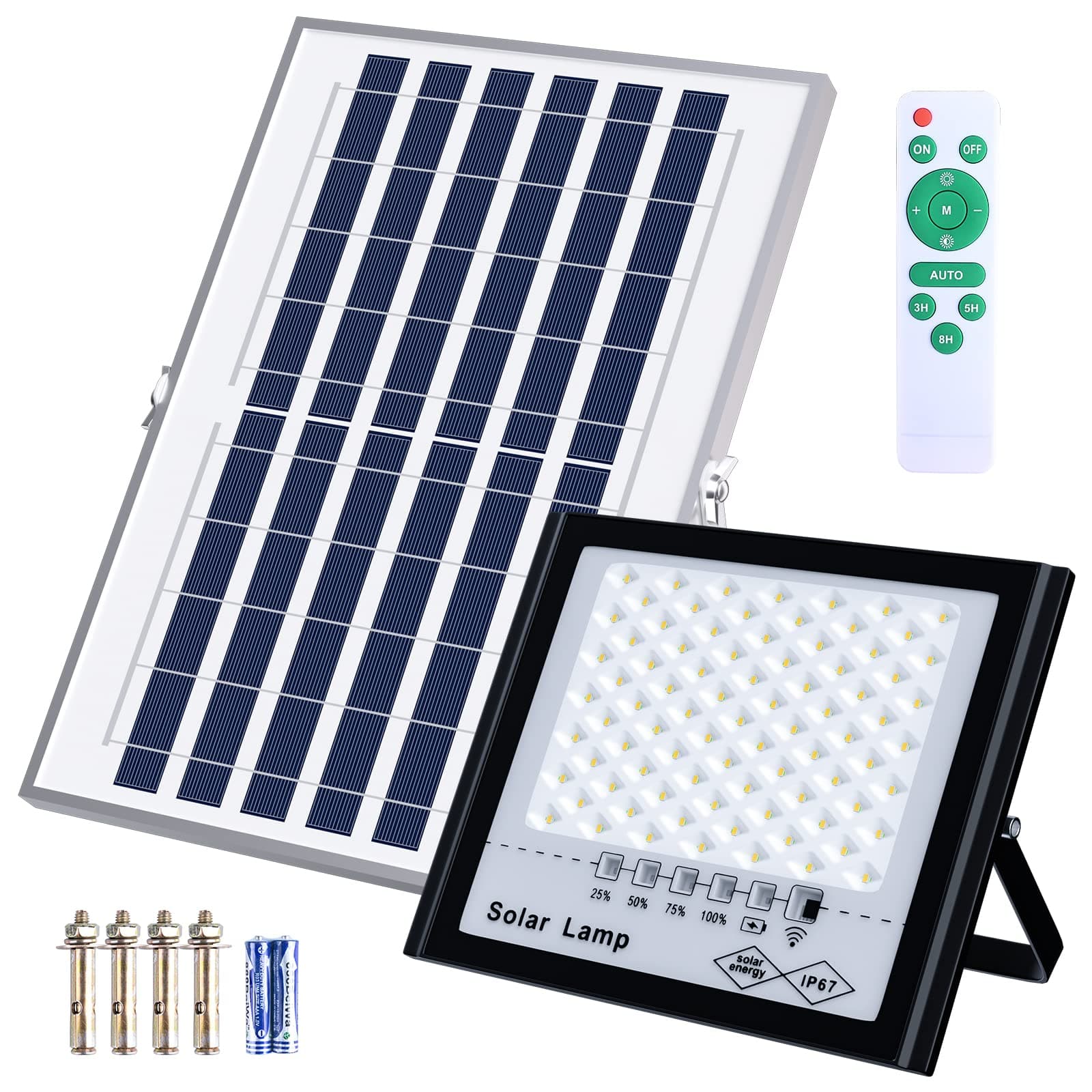 MIHEAL LED Solar Flood Light, Super Bright Outdoor Solar Light, Dusk to Dawn Sensor, RF Remote Control, IP67 Waterproof for Yard, Garden, Swimming Pool, Pathway(2th Gen)